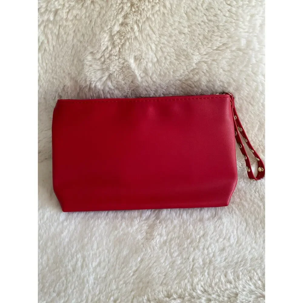 Elizabeth Arden Makeup Bag/ Carrying Case Red Gold Studs‎ Wristlet Bag